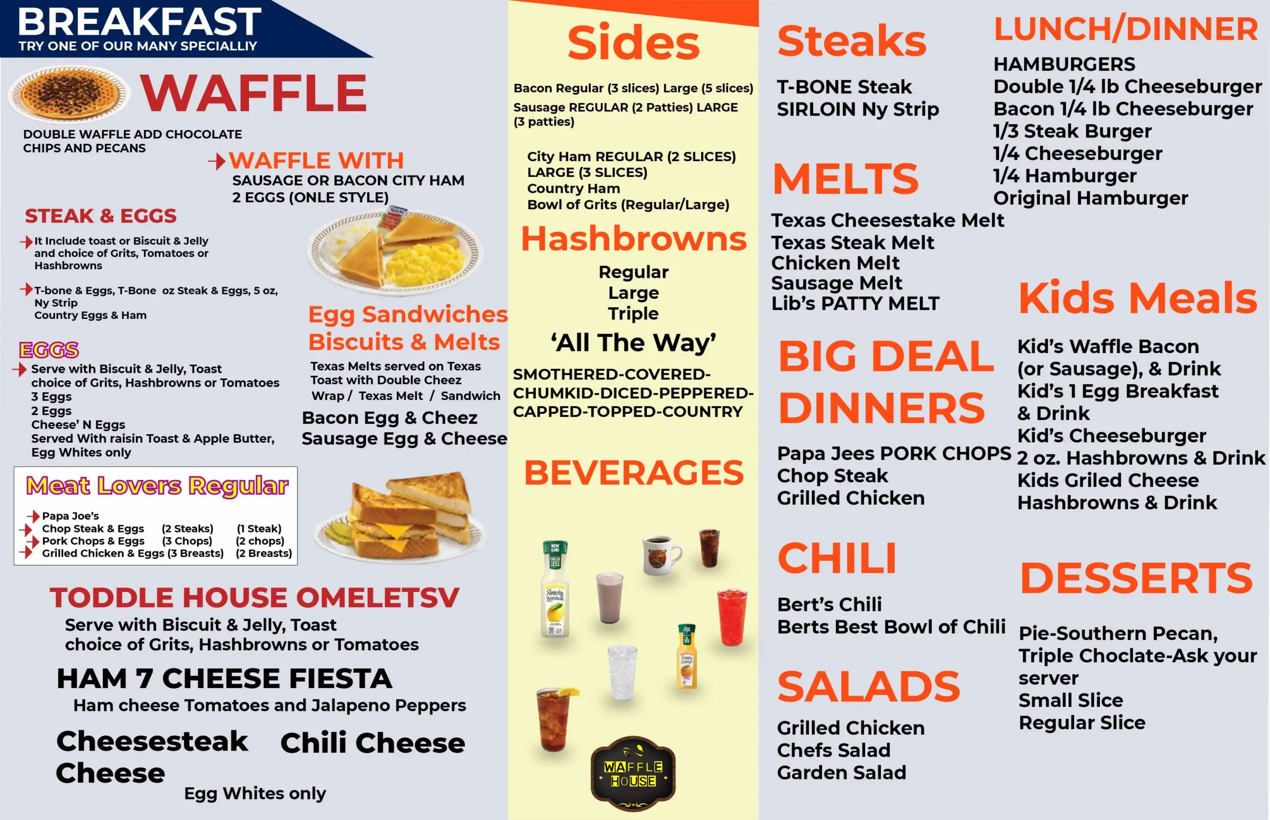 Waffle House Menu PDF 2025 with all informations.